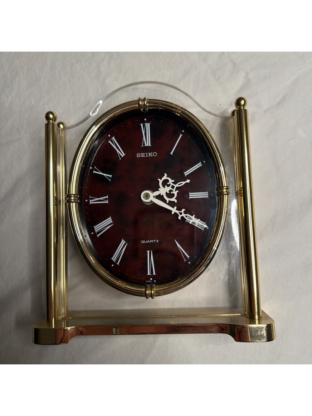 Vntg Seiko Quartz Desk Mantel Clock Japan Gold Tone Nice&Clean Works Great! #389